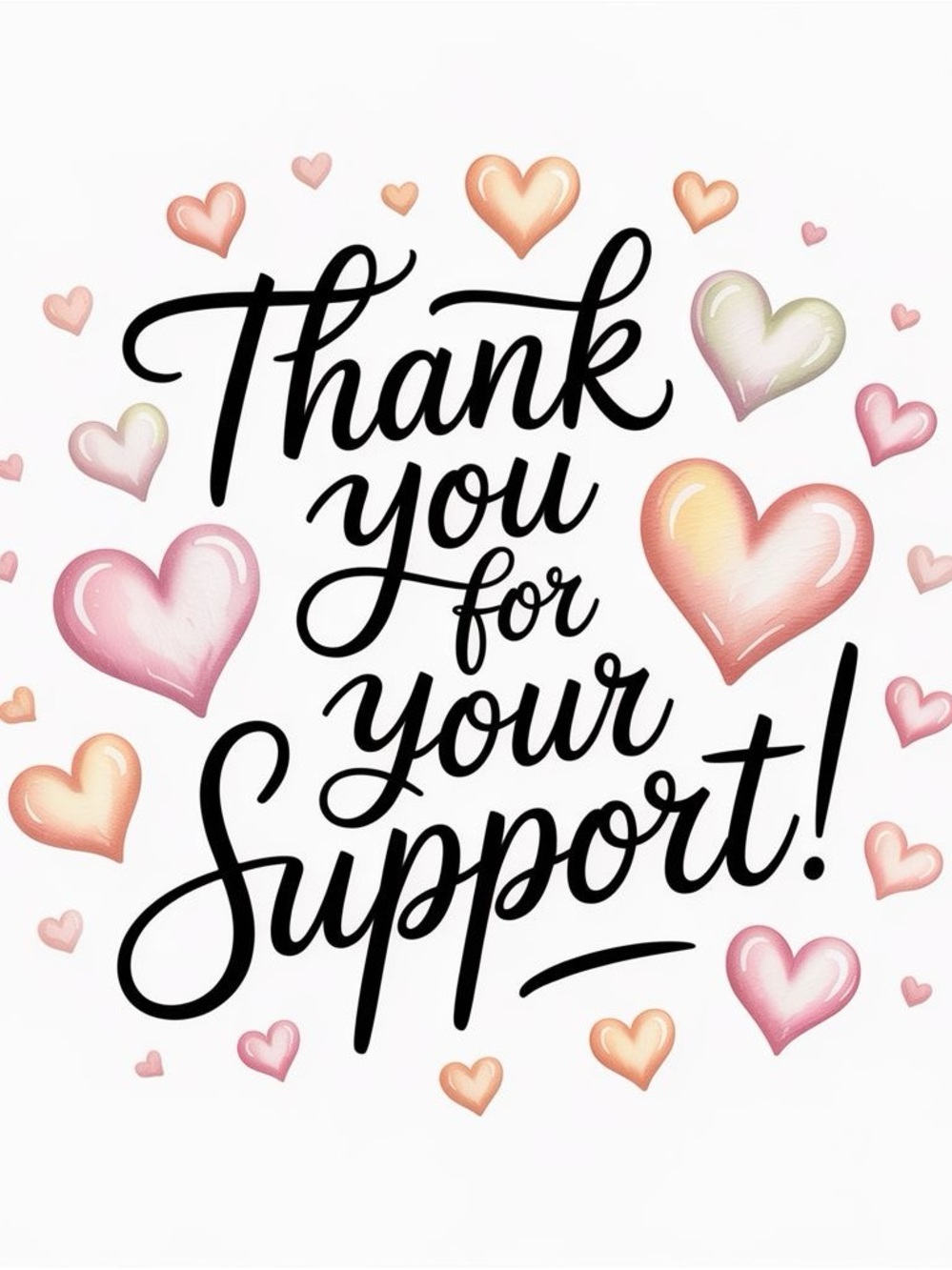 Thank You for Your Support Wall Art Print - Pink & Peach Hearts
